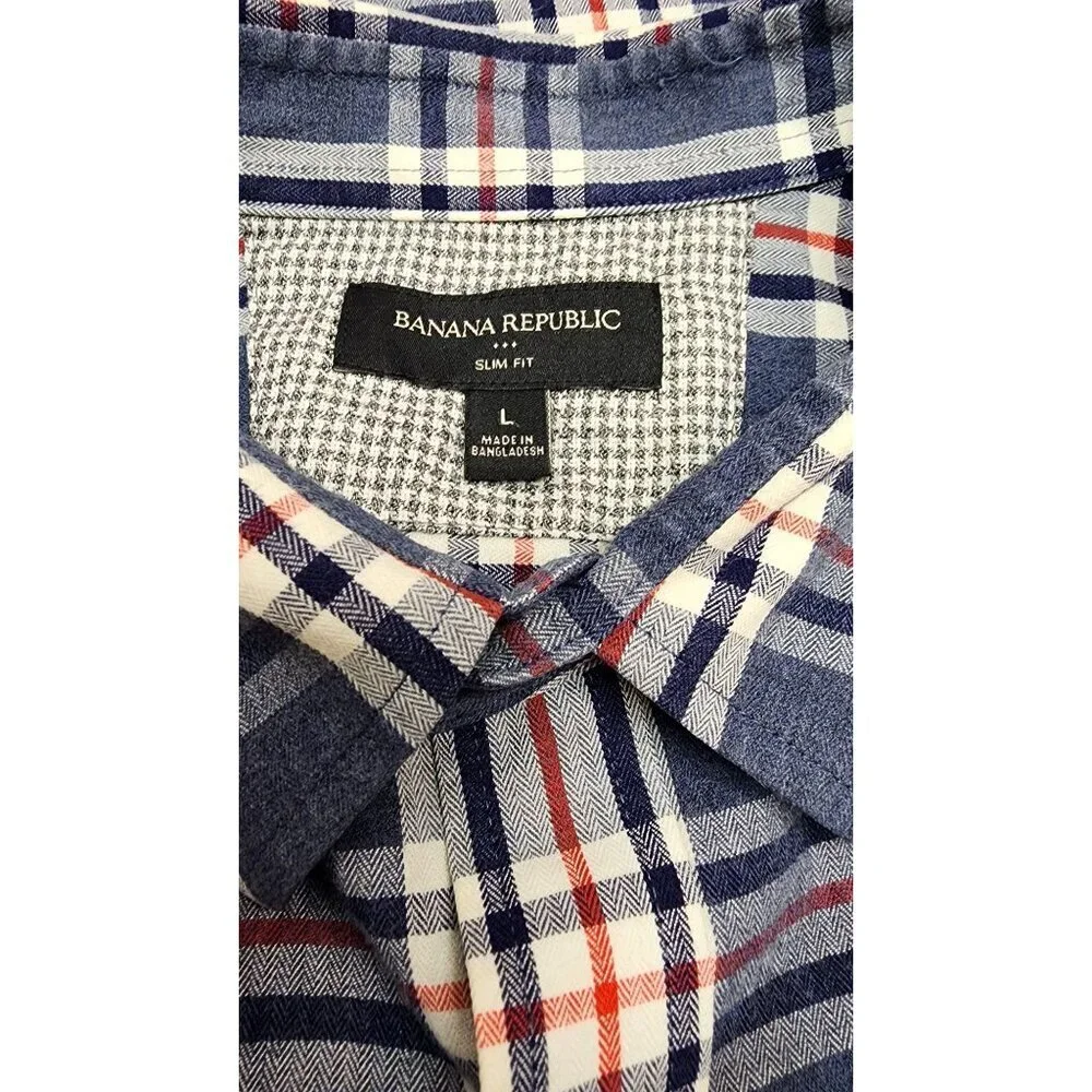 Banana Republic Mens Blue & Red Plaid Button-Down Shirt Long Sleeve Size L - Picture 7 of 10